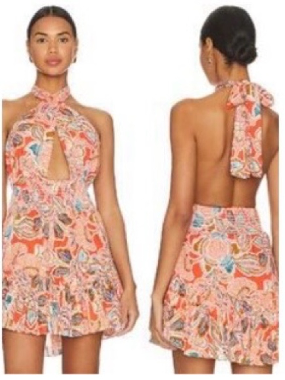 MISA Los Angeles Tula Halter Mini Dress in Tangerine Flora L
